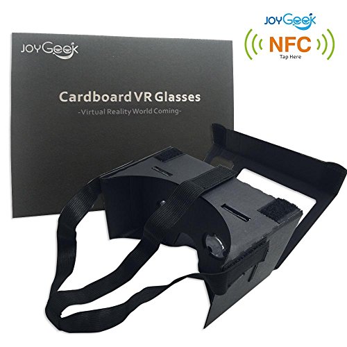 Google Cardboard,JoyGeek VR Headset 3D Glasses Virtual Reality Glasses for 3.5-6"Inch Cellphones iOS Apple iPhone and Android Smartphones with Headband,NFC and Magnet(Black)