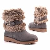 Damen Schuhe, STIEFELETTEN, ANKLE BOOTS MIT KUNST FELL, YTL090, Synthetik in hochwertiger Leder Optik, Grau, Gr 38