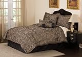Paisley Black and Gold Cream Comforter Bedding 7pc Set Queen