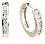 Sterling Silver Channel-Set 1/2 cttw Diamond Hoop Earrings