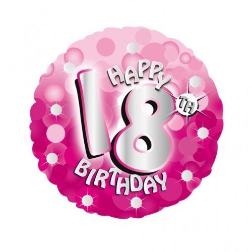 Heliumballon 18 Geburtstag mit Ballongas gefüllt Serie leuchtend pink 45cm