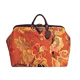ArtisanStreet's Persimmon Floral Carpet Bag with Shoulder Strap. Features Thick Water Resistant Tapestry with a Taffeta Feel. Tightly Woven Embroidery. Limited Edition. Use as an Overnight Bag or Even as a Briefcase.