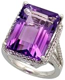 14k White Gold Ring, w/ 0.30 Carat Brilliant Cut Diamonds & 16.50 Carats (18x13mm) Emerald Cut Amethyst Stone, 3/4 in. (19mm) wide
