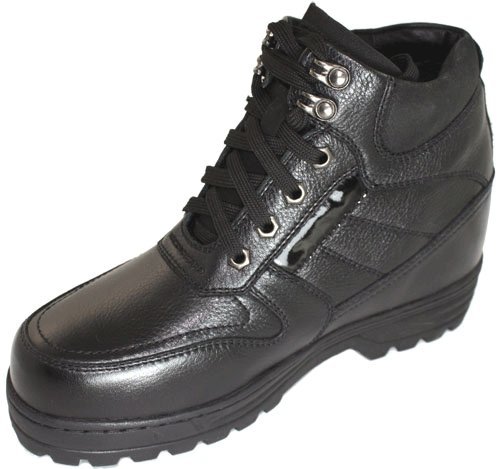 CaldenCalden Men's Invisible Height Increasing Elevator Shoes - Black Pebble Grain Leather Lace-up Ankle Boots with Extra Tall - 5.2 Inches Taller - K881805 - Size 11 D(M) US