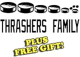 8.5" x 3.5" Thrashers Hockey Family Vinyl Sticker Decal [Die-cut, White] + with Free Hockey Pencil
