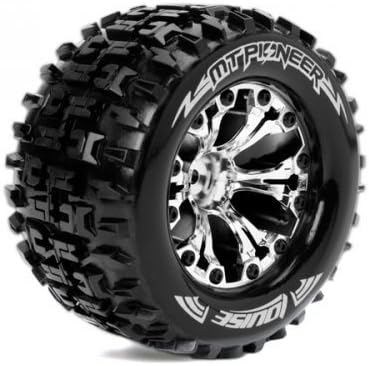 Louise RC #L-T3202SC Louise 1/10 MT-Pioneer Traxxas Style Bead 2.8 Monster Truck Tire Soft Compound / Chrome Rim / 0 Offset (rear) for Traxxas Stampede VXL