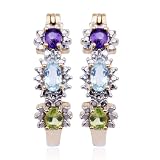 18kpl Genuine Multi Stone & Diamond Accent Hoop Earrings