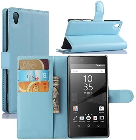 Sony xperia Z5 Case - Flip Pu Leather Wallet Case Holder Cover with Stand / Card Slots for Sony xperia Z5 (Wallet-Sky Blue)