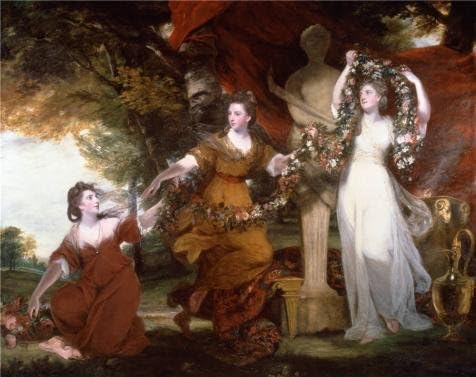 Oil painting 'Joshua Reynolds - Three Ladies Adorning a Term of Hymen,1778' printing on Linen Canvas , 8x10 inch / 20x26 cm ,the best Powder Room decoration and Home artwork and Gifts is this High quality Art Decorative Canvas Prints