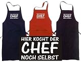 Kochen - Grillen - Schuerze, schwarz mit aufgesetzter Tasche HIER KOCHT DER CHEF NOCH SELBST