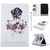 Apple iPad Air 2 Case,iPad 6 Wallet Cover,CaseHome Red Floral Drawing Magnetic Closure Folio Flip Premium PU Leather with Stand and Card/Cash Slots Tablet-Butterfly Girl