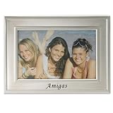 Lawrence Frames Brushed Metal 4 by 6-Inch Amigas Picture Frame, Spanish Sentiments Collection
