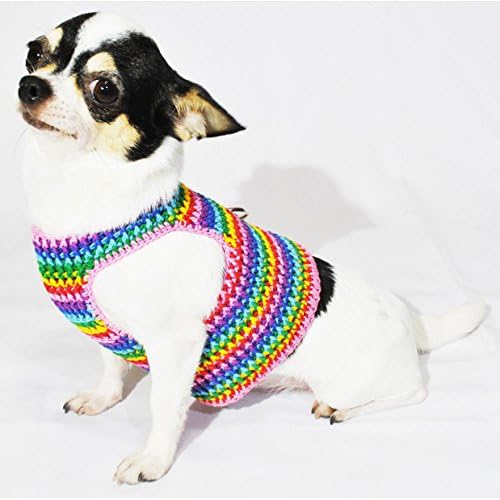 Rainbow Dog Harness Vest Colorful Cotton Cute Pet Clothes with Ring D Handmade Crocheted Soft and Comfortable for Teacup Chihuahua, Puppy, Small Dog, Medium Dog, Big Dog Dh58 By Myknitt - Free Shipping (XS)