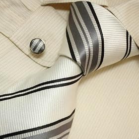 White Striped Designer for Men Black Grey Christmas Gifts for Dad Discount Silk Neck Tie Cufflinks Set 8275