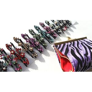 Rhinestone Bling Hair Barrette Set of 12 Pairs of Assorted Flowers