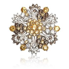 Sterling Silver, Smoky Topaz, Citrine and White Topaz Bejeweled Brooch by