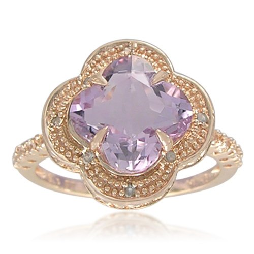 Rose Gold Overlay Sterling Silver 10mm Fancy Shape Pink Amethyst Ring, Size 7