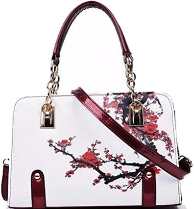 GSBK vintage women tote leather handbag luxury designer shoulder bags women's floral print handbag (red)