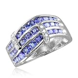 Natural Tanzanite and Diamond Ring in Sterling Silver - 1.95 cttw