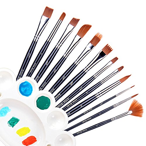 Ohuhu 12pcs Nylon Hair Art Paint Brush Set for Watercolor, Acrylics, Oil Painting Supplies, BONUS A Color Palette