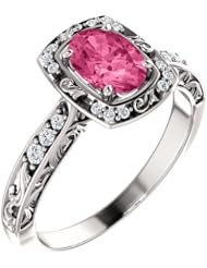 Platinum 7.00x5.00mm Oval Cut Pink Tourmaline and Diamond Ring -- LIFETIME WARRANTY