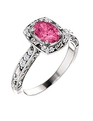 18K White Gold 7.00x5.00mm Oval Cut Pink Tourmaline and Diamond Ring -- LIFETIME WARRANTY