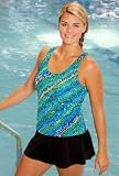 Chlorine Resistant! Beach Belle® Aqua Rapids Plus Size Racerback Skirtini - Women's Swimwear Plus Size Swimsuits