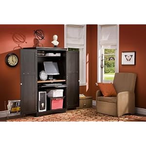 Cottage Style Spice Wood and Ebony Finish Computer Armoire