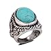 Yazilind Vintage Antique Oval Cut Blue Turquoise Retro Silver Plated Embossed 6.5 8 9 Ring Women