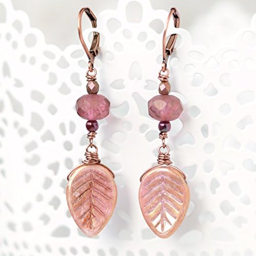 Fall Leaf Earrings, Wire Wrapped Copper Jewelry
