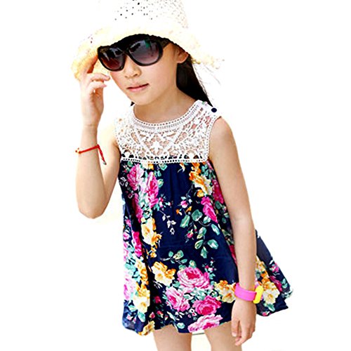 Weixinbuy Kids Baby Girl's Floral Hollow Lace Printed Beach Sundress