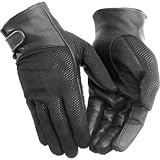River Road Pecos Men's Leather/Mesh Harley Touring Motorcycle Gloves - Black / 2X-Large