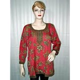 Free Ship Brilliant Rose Crepe Printed Womens Kurta Shirt Kurti Blouse Yoga L