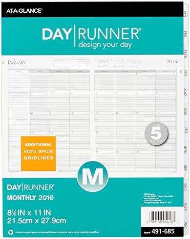 Day Runner Monthly Planning Pages 2016, 12 Months, Loose-Leaf, Size 5, 8.5 x 11 Inches (491-685)