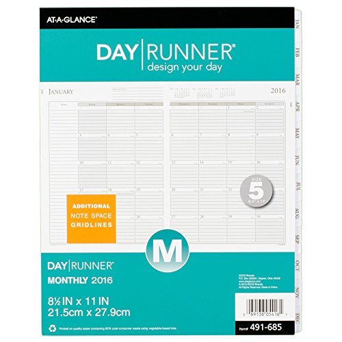Day Runner Monthly Planning Pages 2016, 12 Months, Loose-Leaf, Size 5, 8.5 x 11 Inches (491-685)