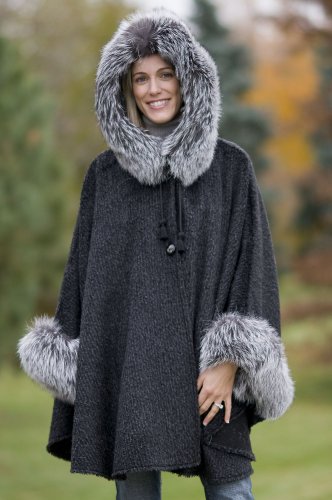 Womens Raven Hooded Alpaca Fur Trim