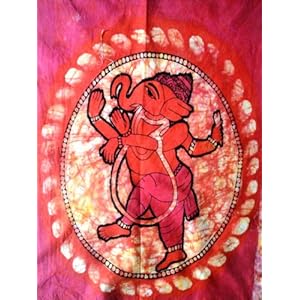 Indian Batik Fabric on Indian God Lord Ganesh Ganesha Cotton Fabric Tapestry Batik Painting