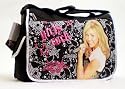 Hannah Montana Messenger Bag - Officially Licensed "Girls Rock" Black, Hot Pink, & Silver School Messenger Tote Bag with Metallic Silver Trim; Great Gift Idea For Girls (Kids & Childrens Messenger Style Backpack Book Bag)