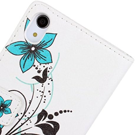 Xperia Z2 Case, Tradekmk(TM)Detachable Two-in-one Premium PU Leather Flip Wallet Magnet Design Elegant Blue Flowers Stand Case Cover Fit For Sony Xperia Z2,with Credit Cards Slots and Stylus Pen