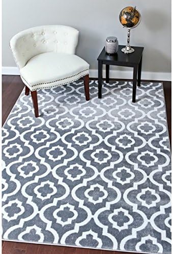 Grey Morrocan Trellis Latex Free Area Rug Super Durable and Stain Resistant (7'10 x 10'6)