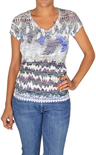 Palazzo Fashion Women's Juniors Tribal Print Burnout T Shirt Top S White