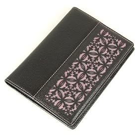  Silver J Leather passport wallet, handmade gift, black leather holder, mauve & navy silk