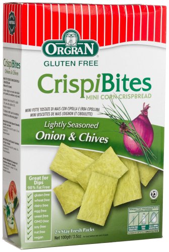 OrgraN CrispiBites Mini Corn Crispbreads, Onion & Chives, 3.5-Ounce Boxes (Pack of 8)