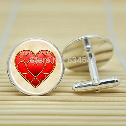 Pretty Lee Legend Of Zelda Heart In Silver Cufflinks Glass Cabochon Cufflinks C3156