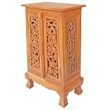 Handmade Asian Furniture - 32" Flower Vines Storage Cabinet / End Table - Natural Finish