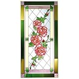 IMAGE OF Roses Deep Pink Grand Vertical Art Glass Panel Wall Hanging Suncatcher 42 x 20