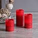 Red Flameless Pillar Candle Set | Warm White LEDs, Textured Wax Finish, Melted Edge, Timer Option | Batteries Included - 3 Pack