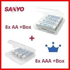 SPARSET-KOMBIPACK: 8 x AA + 8 x AAA Sanyo Eneloop Mignon + Micro Akkus Batterien in speziellen, robusten Akkuboxen von Energy Inside NEUESTE VERSION HR-3UTGA / HR-4UTGA 50% mehr LEBENSDAUER bis 1500 LADEZYKLEN