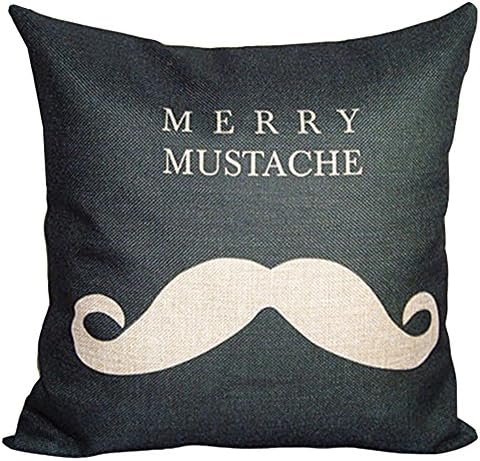 Uniquely Cotton Linen Square Pillow Set Pillow Insert With Cushion Cover Retro Cartoon Black Christmas Mustache 18"