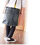 【レディース】 ポイントダメージ加工 バックフラップポケット ミドル丈デニムスカート
